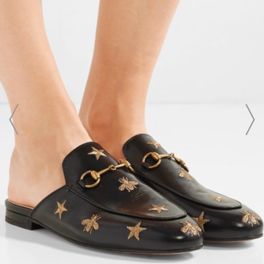 Sold Out GUCCI Princetown Horsebit Bees and Stars Black Slippers  Mules  8 EU38